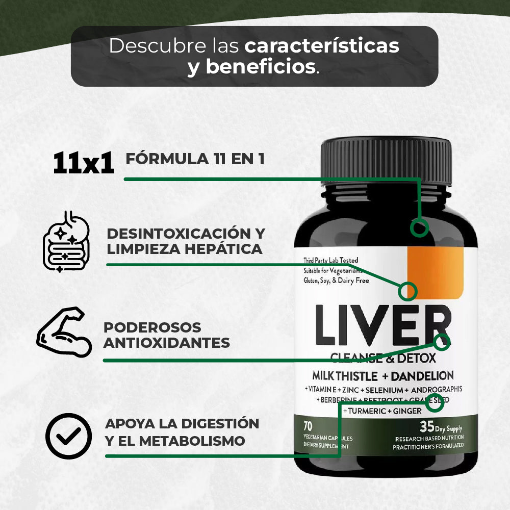 Liver Cleanse & Detox- Suplemento para Desintoxicar y Limpiar el Hígado